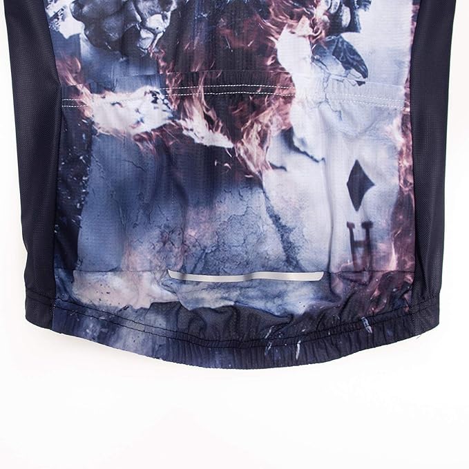 Men Cycling Jersey Skull Bike Short Sleeve Tops Quick-Dry Reflective 3-Pockets S-3XL