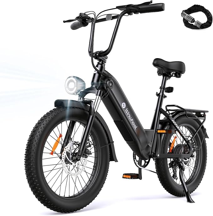 isinwheel U8 Pro Electric Bike for Adults,1500W Peak Motor Ebike,Max 28MPH 75-105Miles Range Electric Bicycle,48V 18AH Battery Commuting 20" Step Thru Fat Tire Ebikes for Adults,7 Speed Gearing