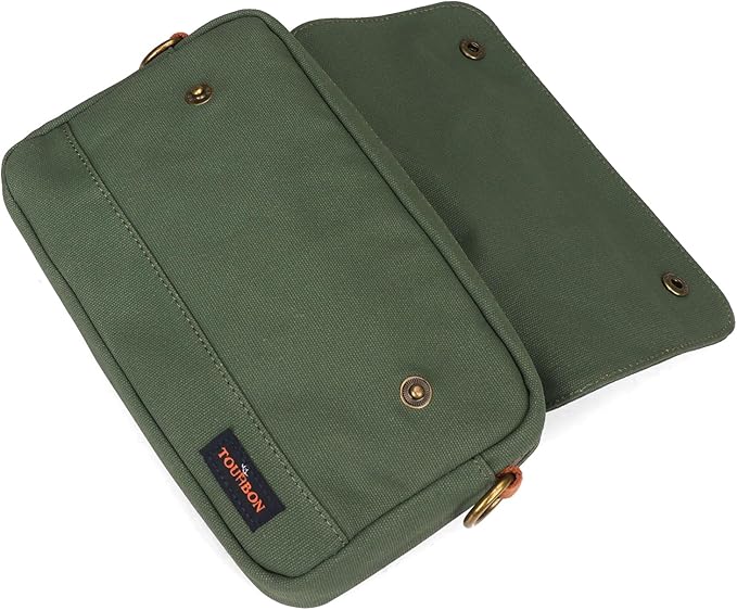 TOURBON Bike Bag Waxed Canvas Bicycle Handlebar Bag Zipper Closure Pouch Crossbar Front Frame Basket Cycling Saddebag Under Seat Strap-on Rear Rack Pannier (Green)
