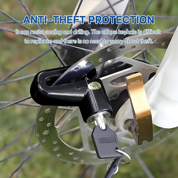 Motorcycle Disc Brake Lock, Anti-Theft Motorbike Security Wheel Disc Brake Lock with Two Keys, Safety Wheel Disk Locks for Scooter Mountain Road Bike Bicycle Powersports (Black)