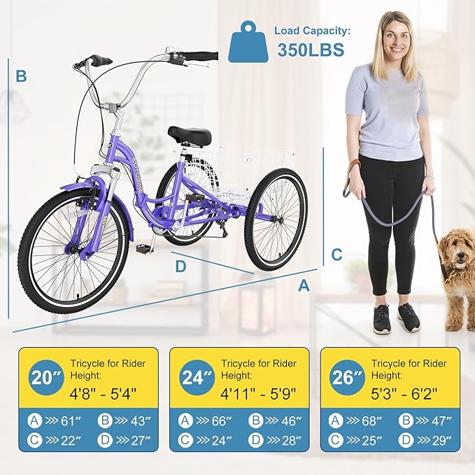 NAIZEA Folding Adult Tricycle - 7 Speed 20/24/26 Inch Folding Tricycle for Adult, 3 Wheel Bike, Foldable Trike with Large Basket/Low-Step Through for Men Women Senior