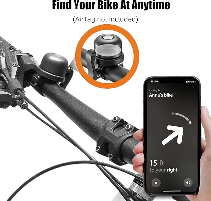 Bicycle Bell for Apple AirTag, Hidden Bike Mount Bike AirTag Holder, Bike Bell GPS Tracker Anti-Theft Suit for 0.87in/22.2mm Bicycle Handlebars, Bike Accessories