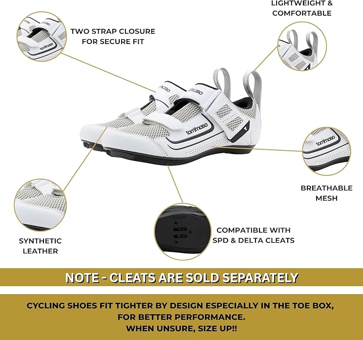 Tommaso Veloce II Cycling Shoes - Ride in Style - Peloton Shoes Triathlon Road Bike Indoor Cycling Men Women Compatible with Look Delta SPD SPD-SL Cleats White Black