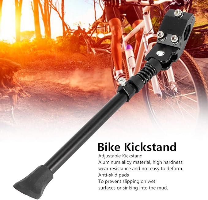 Adjustable Bike Kickstand Aluminum Rear Side Bicycless Stand Accessory for 16in 20in 24in 26in Tire Diameter Mountain Bike