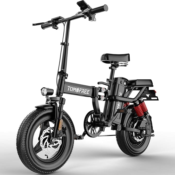 Tomofree T0 Electric Bike for Adults and Teens with 750W Peak Motor, 14" Commuter E-Bike, 24MPH, 40 Miles PAS Range, Folding Ebike with Full Suspension and Removable 48V 20AH Battery (T0)
