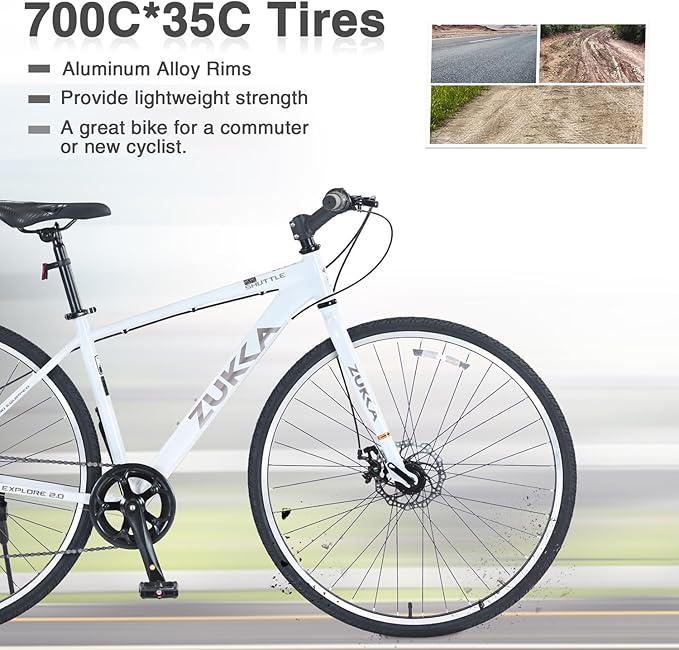 7-Speed Hybrid Road Bike - Aluminum Frame, Dual Disc Brakes, 700C Wheels - Unisex City Bike