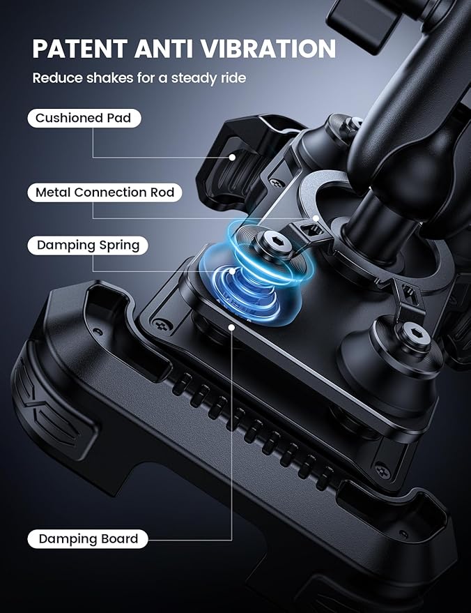 Lamicall Motorcycle Phone Mount Holder - [Dual Vibration Dampener] [Metal Adjustment Arm] Motorcycle Cell Phone Holder, Bike Handlebar Phone Mount, Gifts for iPhone 16 15 14 Pro Max, 4.7-6.7" Phones