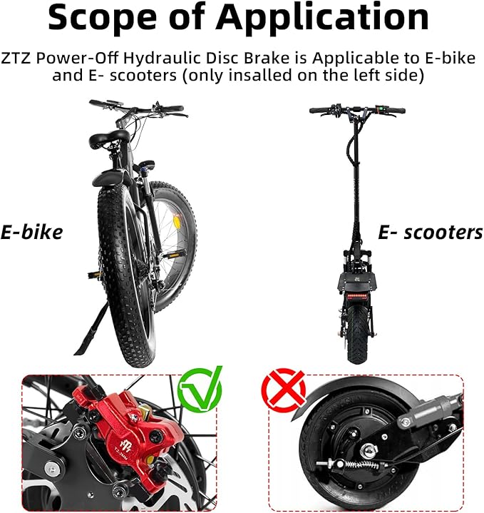 E-Bike Hydraulic Disc Brake Set, 2-PIN 2-Pistons Electric Power-Off Hydraulic Brakes Set, Left Front 950mm Right Rear 1880mm Pre-Bled with Mineral Oil Brakes Kit for eBike, MTB, Scooters