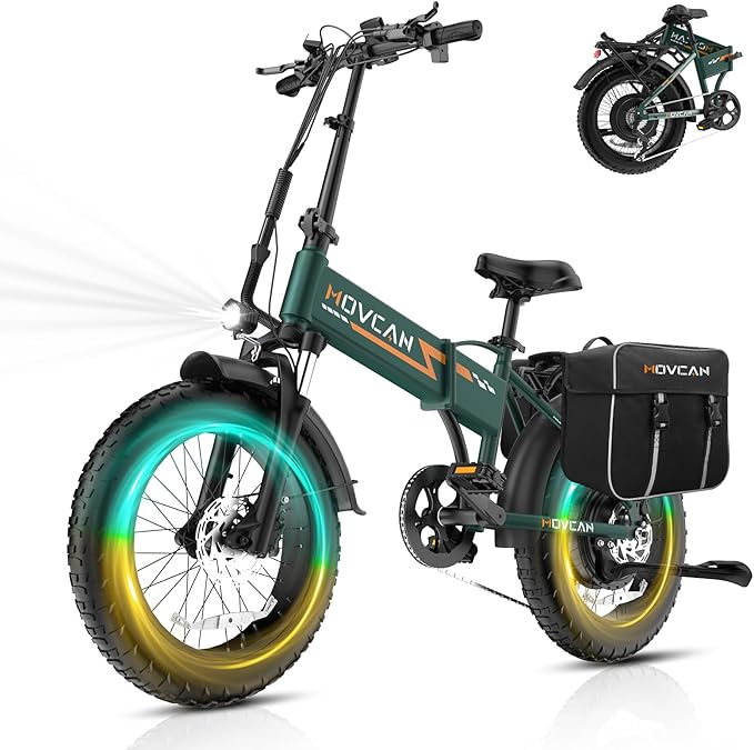 Movcan Q20 Folding Electric Bike, 52V 15.6Ah Removable Concealed Battery 20” Fat Tire Dirt Bike,1500W Motor 30 MPH Top Speed E Bikes, 7 Speed Dual Hydraulic Brake Electric Bikes for Adults