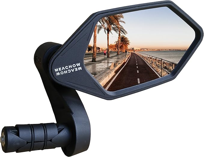 MEACHOW New Bar End Bike Mirror, Crystal UHD Automotive Grade Glass Lens E-Bike Mirrors, Scratch Resistant, Safe Rearview Mirrors, (Silver Right Side) ME-022RS