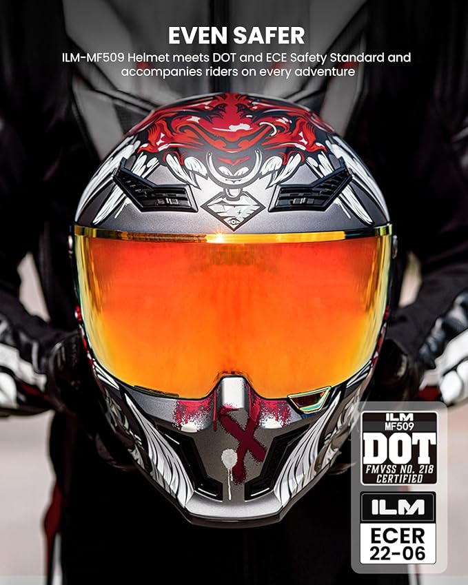 ILM Motorcycle Helmets for Adult Men Women Full Face DOT ECE Powersports Dual Visor Street Racing Helmet with Pinlock Cascos para Motos Model MF509 (Ronin Red, L)