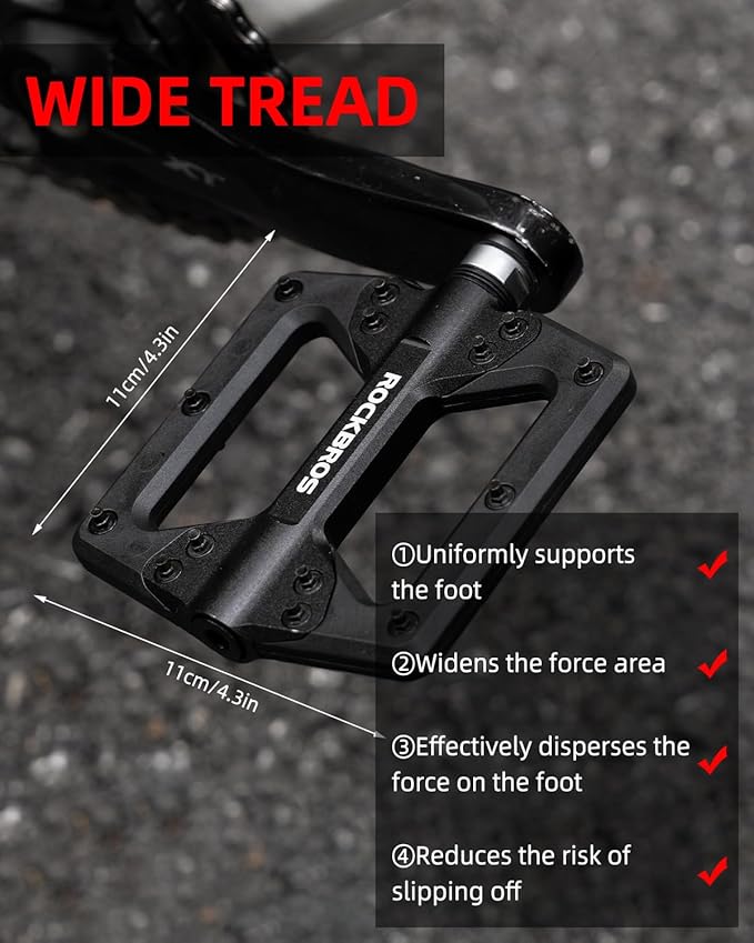 ROCKBROS Mountain Bike Pedals Flat MTB Pedals Non-Slip Lightweight Nylon Fiber Bicycle Platform Pedals for BMX MTB 9/16"