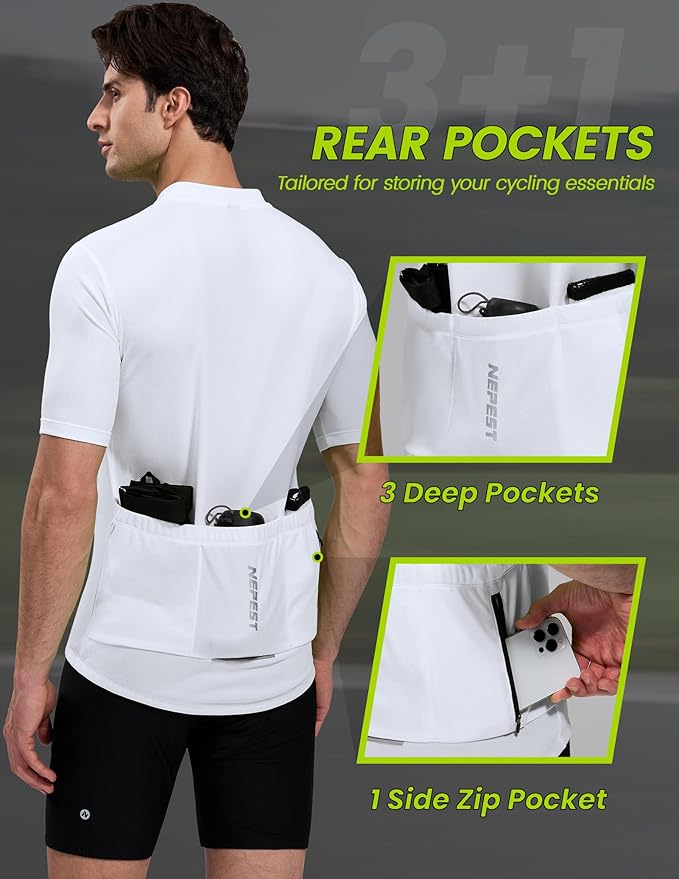 Nepest Cycling Jersey Men Short Sleeve Bike Shirts with 4 Rear Pockets Moisture Wicking Half Zip Road & Mountain Biking