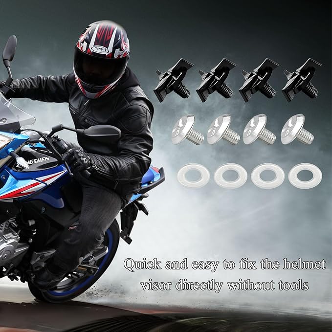 8 PCS Motorcycle Helmet Screws, Universal Helmet Visor Screws with Rubber Washers, Replacement Fixing Screws for Helmet Visor, Hardware Kit with Motorcycle Helmet Bolts