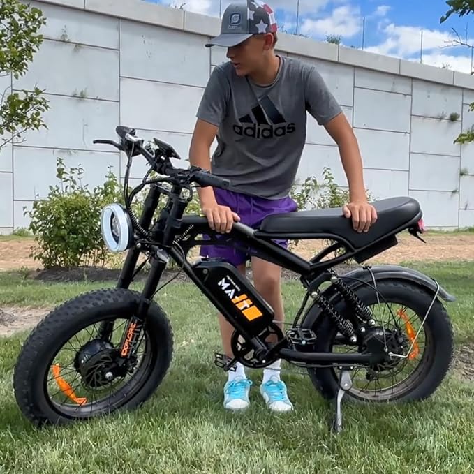 Electric Bike for Adults, 1500W-3000W Peak Ebike with Full Suspension, 20" x 4.0 Fat Tire Retro Scrambler Moped Style, 48V/52V Long Range All-Terrain Electric Bicycle, UL 2849 Certified