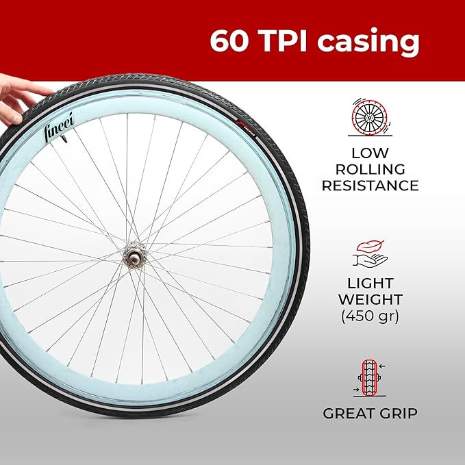 Fincci Pair 700x35c Tire 37-622 Foldable 60 TPI City Commuter Tires with Nylon Protection for Cycle Road Mountain MTB Hybrid Touring Electric Bike Bicycle - Pack of 2X 700 x 35c Tires Nave