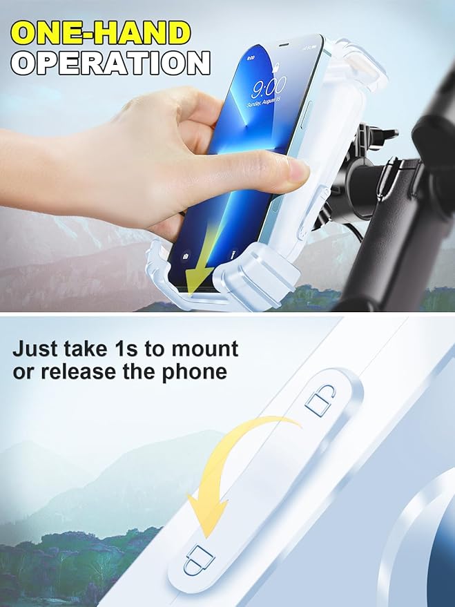 Bicycle Cell Phone Holder,Handlebar Motorcyle Bike Phone Holder,Handlebar Phone Clamp,1s Lock & Ultra-Stable,Silicone Wrapped Phone Mount,Phone Stand for E-Bike,Scooter,Stroller,ATV