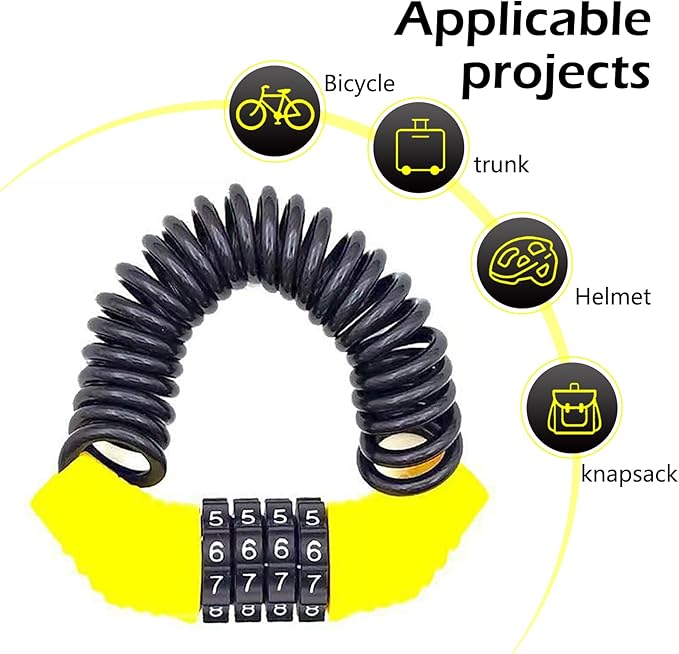 1 PC Motorcycle Helmet Locks, 5Ft Anti-Theft Portable Bicycle Lock, Multifunctional Bicycle Wheel Security Password Lock Chain, Universal for Bicycle, Baby Stroller, Luggage Stroller (Yellow)