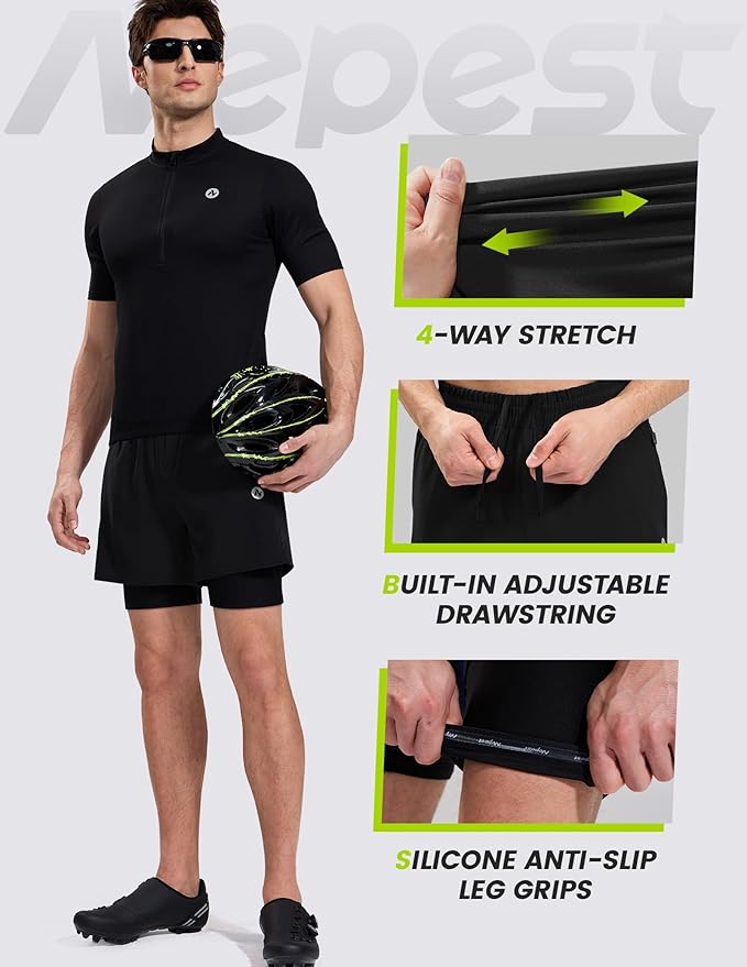 Nepest Men’s 4D Padded Mountain Bike Shorts MTB Cycling Biking Bicycle Riding Shorts with Zipper Pockets
