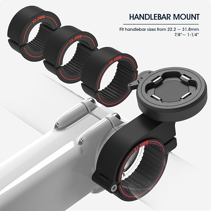 Bike Handlebar Phone Mount with Shockproof Silicone Grip – Quick-Lock Aluminum Out-Front Holder with Quad Safety Buckles & Elastic Strap, Fits 4.0”–6.7” Phones – Secure Fit for Road & Urban Rides