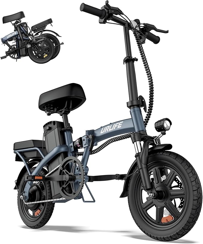 URLIFE Folding Electric Bike for Adults, 14" Portable Commuter ebikes, 20-40 Mile Long Range, 500W Peak Motor, 20MPH, UL 2849 Mini Bikes for Teens