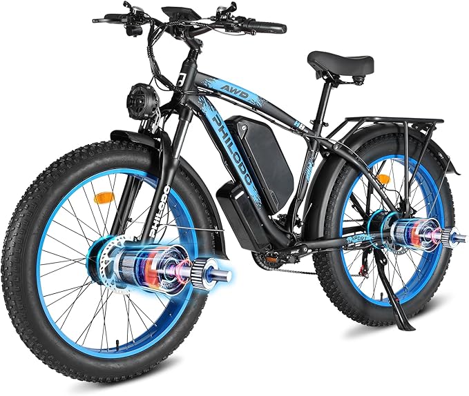 5000w Dual Motor Electric Bicycles, 60V Battery E-Bike with 45 MiIe P-Hour Electric Bike for Adults, 26 Fat Tire Hunting Ebike for All Terrain, Full Suspension Electric Ebike
