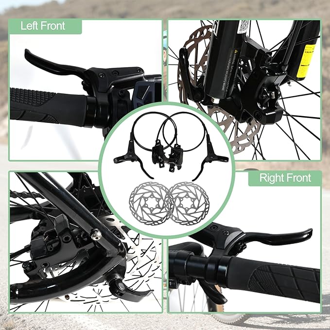 Bike Hydraulic Brakes Set, Front 750mm Rear 1600mm 2 Piston Kit with 160mm 6-Bolt Disc Brake Rotor, Aluminum Allloy Lever,Disc thickness 2.3 mm,Bracket, Calipers,fit MTB Mountain City Electric Bike