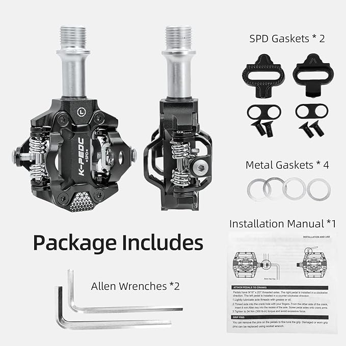 Compatible Clipless MTB Mountain Bike Pedal Dual Sided Lightweight Aluminum 9/16″ Platform Bicycle Pedals with Cleats for Road