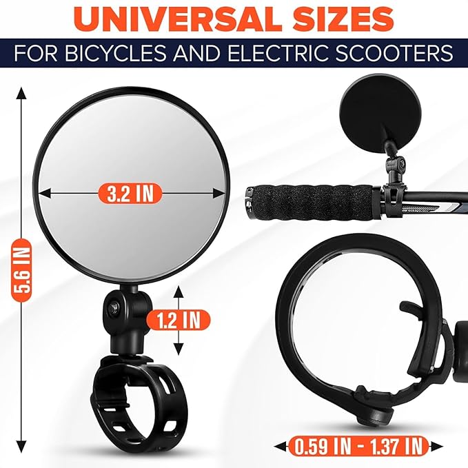 Upgraded Bike Mirror, 2 Pcs Bike Rear View Mirrors, Clear & 360° Adjustable View Bicycle Mirrors for Mountain & City Bikes, Bike Mirror Handlebar Mount (Pair)