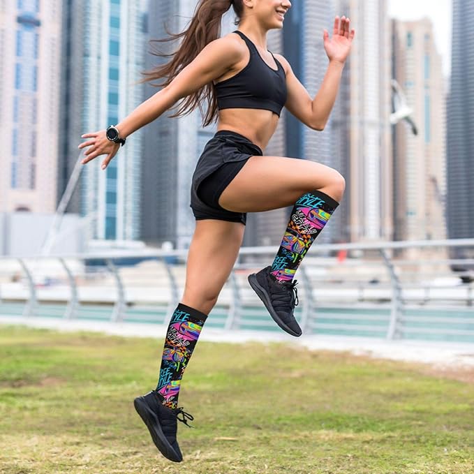 bassyil Compression Socks for Women & Men Circulation 15-20 mmHg Knee High Best Support for Nurses Travel Running Athletic