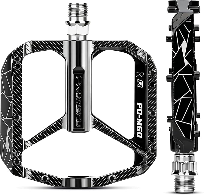 SYACHI Bike Pedals, Mountain Bike Pedals with Non-Slip Pins, 9/16 Inch Aluminum Alloy Bicycle Pedals for MTB Road BMX Bikes - Wide Paltform & Lightweight, Black