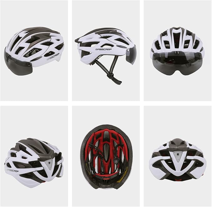Bike Helmet, Basecamp Bicycle Helmet with Rear Light & Detachable Magnetic Goggles Lightweight Cycling Helmet Adjustable for Adult Men Women Mountain & Road (BC-069)