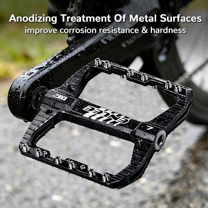 ENLEE Mountain Bike Pedals Flat, 3 Sealed Bearing Lightweight Aluminum Metal Bike Pedals 9/16", Waterproof MTB Pedals Flat with Removable Anti-Skid Nails for Adult Mountain Road BMX Bike