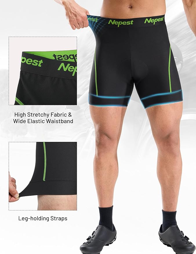 Nepest Mens Cycling Underwear 4D Padded Bike Shorts MTB Liner Mountain Bicycle Tights for Riding