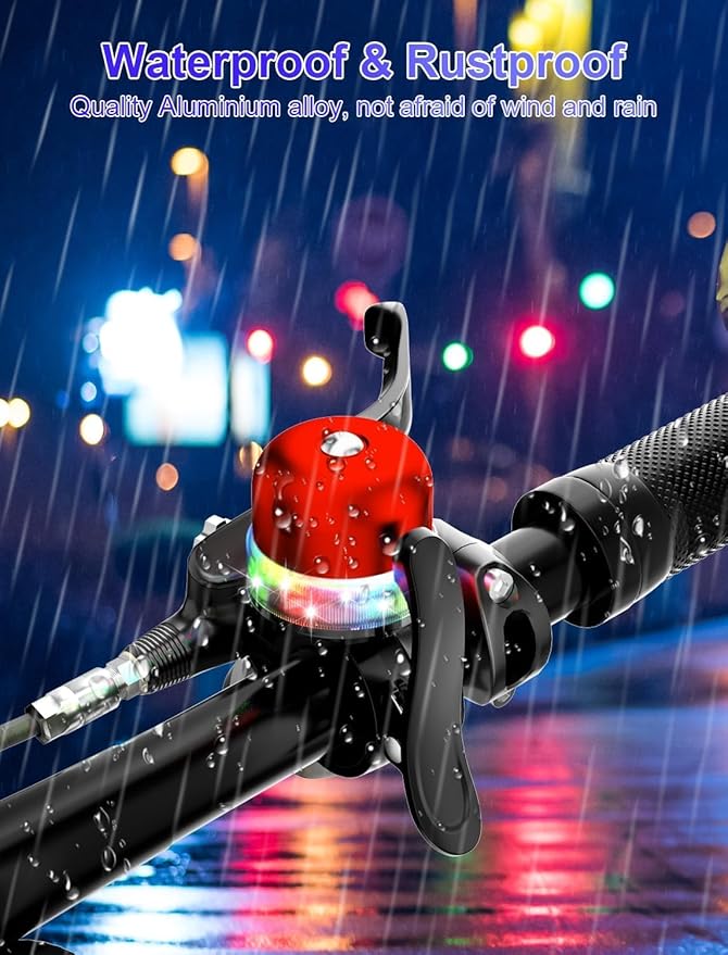 Bike Bell for Kids & Adults, Light up Bike Accessories Adjustable with Ferrules Fit for 0.74-1.25in(19-31.8mm) Bicycle Handlebars, Aluminum Made & Crisp Sound for Mountain Dirt Road Bike Ebike