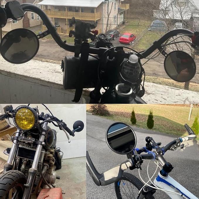 Motorcycle Rear View Mirror, Universal 4 Inch Round CNC Aluminum Bar End Side Mirror for 22mm or 25.4mm Handlebar Diameter Compatible with Most Motorcycle,Bike, Scooters, ATV, UTV