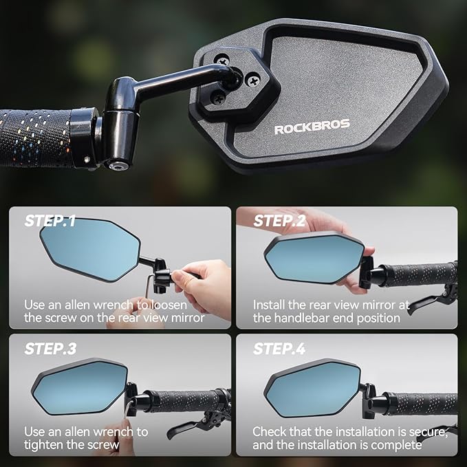 ROCKBROS Bike Bar End Mirrors,Bike Mirror,360°Adjustable Safety Bicycle Rear View Mirror, Anti-glare Blue Len, Cycling Accessories