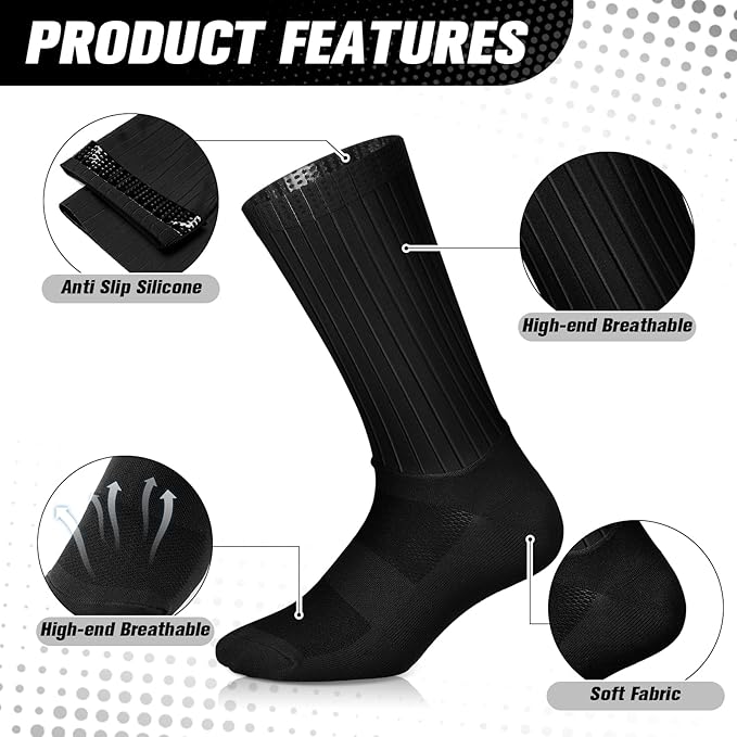 Newcotte 3 Pairs Aerodynamics Socks Cycling Aerodynamics Socks Anti-slip Silicone Line Cycling Sports Running for Men Women