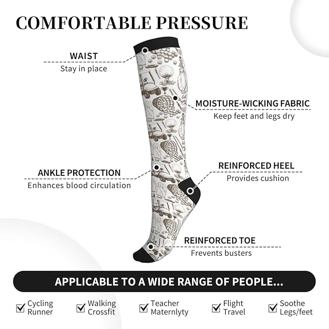 bassyil Compression Socks for Women & Men Circulation 15-20 mmHg Knee High Best Support for Nurses Travel Running Athletic