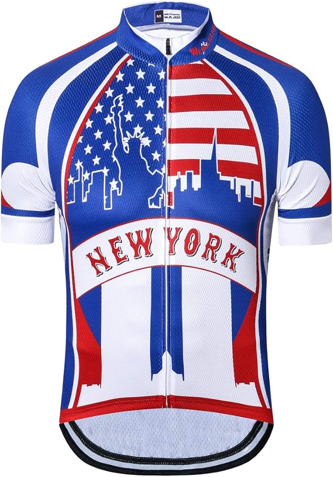 Cycling Jersey Short Sleeve USA Style Bike Tops with Pocket Reflective Stripe