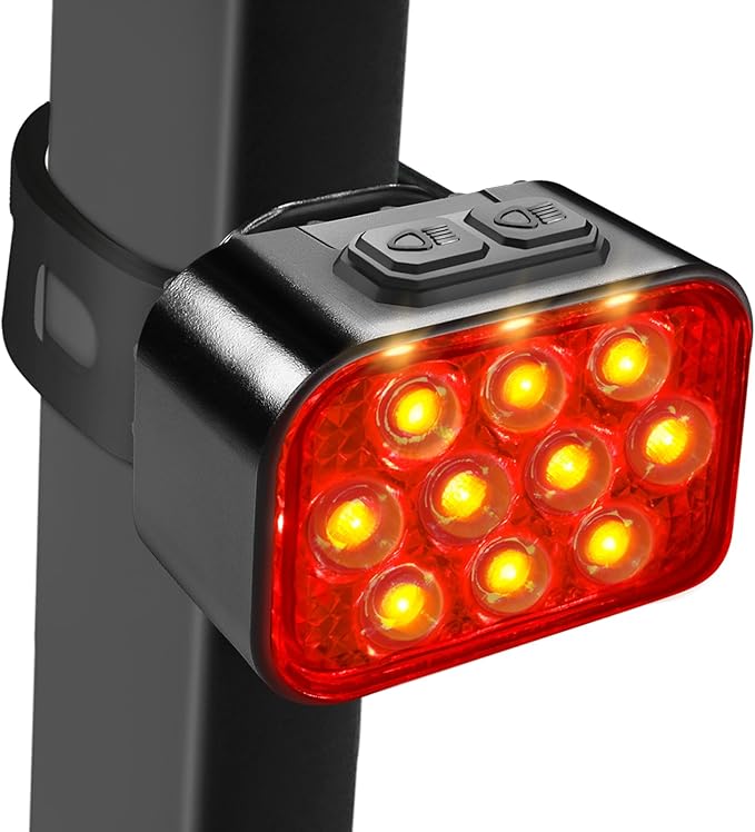 BUCKLOS Bike Lights Front and Back for Night Riding, 10 LED Ultra Bright 8+9 Modes USB Rechargeable Bicycle Headlight and Tail, IPX6 Waterproof 1100mAh Bikes Light Set, 35 Hrs Long Battery Powered