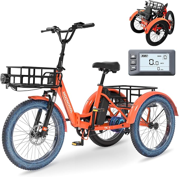 MOPHOTO Electric Tricycles for Adults, 3 Wheel E-Bike with 350W–750W Motor, Folding or Cruiser Frame, Multiple Speeds and Tire Sizes