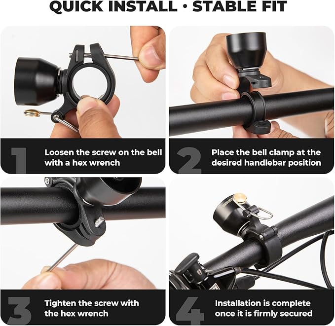 ROCKBROS Classic Bike Bell, Bicycle Bell for Road & Mountain Bikes, with Loud Sound and Fit for 0.87-1.25in/22-31.8mm Bicycle Handlebars for Adults Kids
