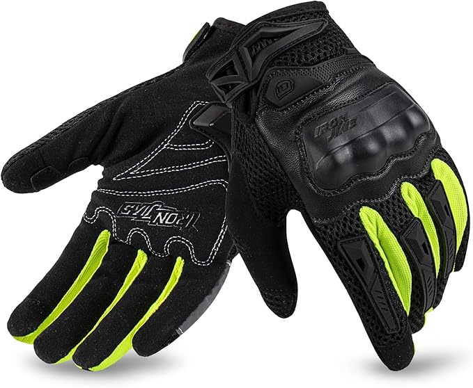 IRON JIA'S Motorcycle Gloves for Men and Women - Motorbike Powersports Racing Gloves with Hard Knuckle Touchscreen for BMX ATV MTB Riding (Green XL)
