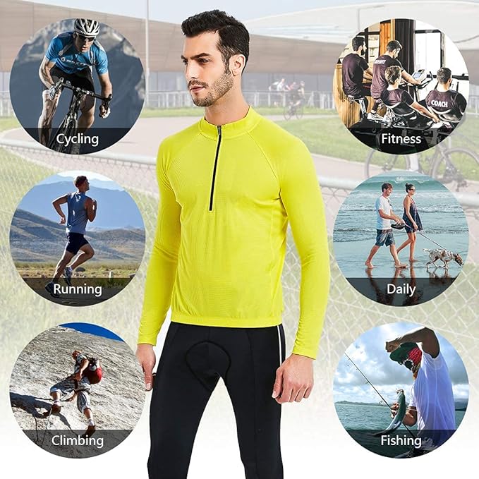 CATENA Men's Cycling Jersey Long Sleeve Shirt Running Top Moisture Wicking Workout Sports T-Shirt
