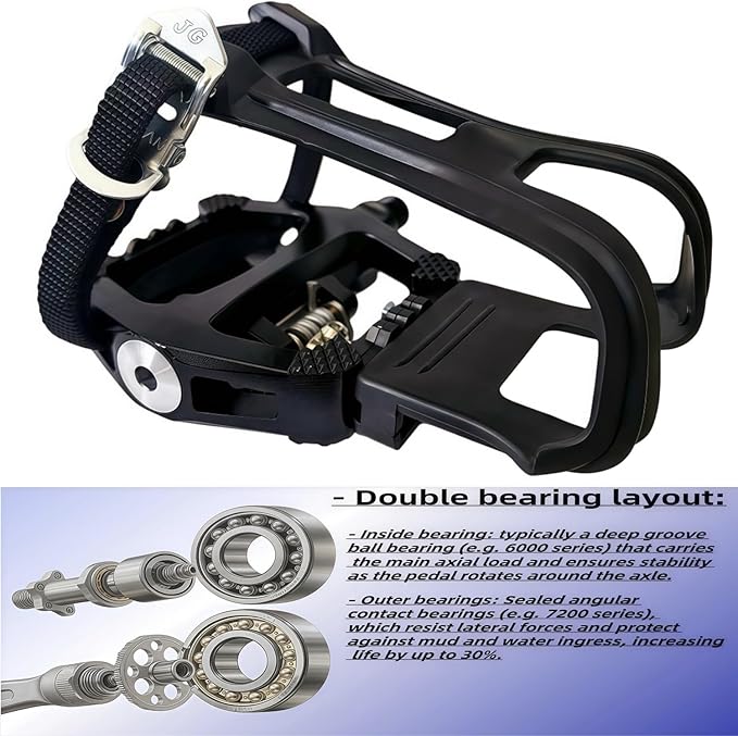 YBEKI Pro-Grade SPD Spin Bike Pedals and Straps/Toe Clip for Indoor Exercise Cycling & Spin Peloton/Schwinn/Sunny/Bikes Compatible, 9/16" Axle with Sealed Bearings + 12-Month Warranty