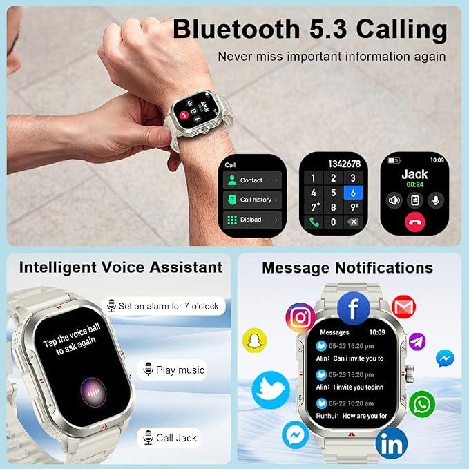 Smart Watch for Men Android/iPhone, 2.06" HD Anti-impact Touchscreen GPS Smartwatch with Heart Rate/SpO2/Sleep/Monitor, Answer/Make Call/Notifications, Fitness Watch IP68 Waterproof, 100+ Sport Mode