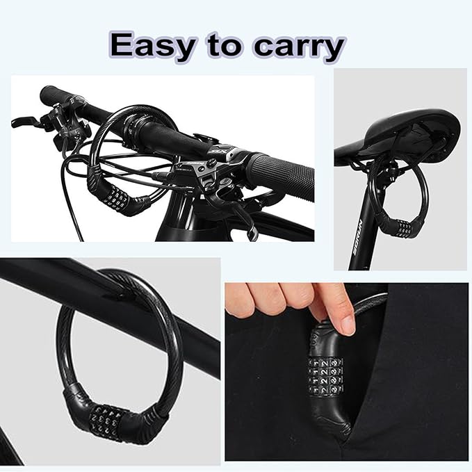 Bike Lock Cable, 4 Digit Security Resettable Combination Lock, Heavy Duty Anti Theft Bicycle Lock Chain, Combo Bike Locks, Portable Code Bicycle Cable Lock for Bike Motorcycle 16 inches 2 Pcs
