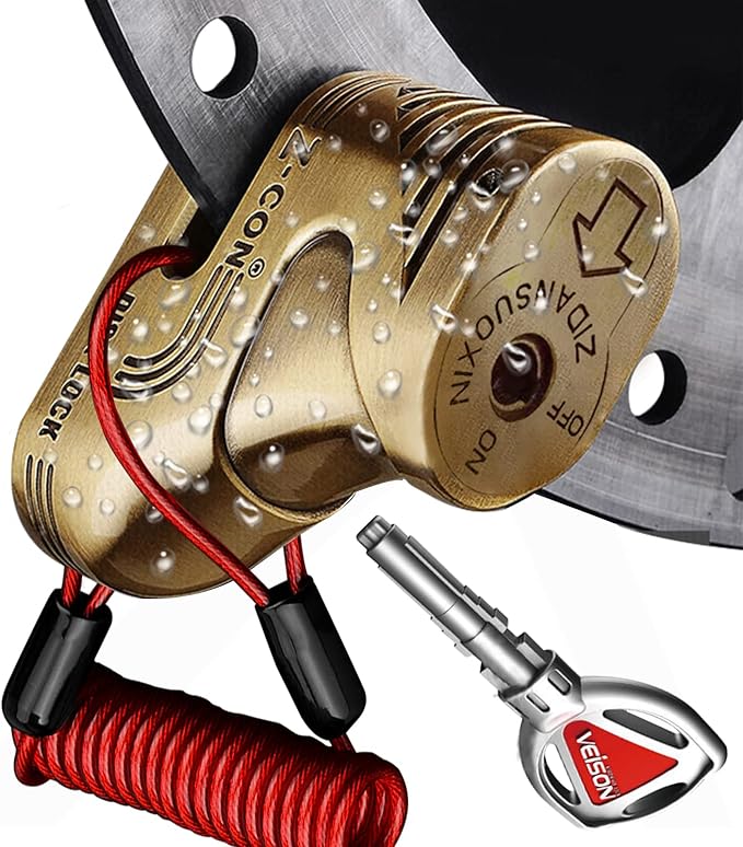 Heavy Duty Motorcycle Locks - Anti Theft Cable Locks with Combination, Bike Lock with Key, Mini Lock, Wheel Disc Lock Accessories for Adult Bikes
