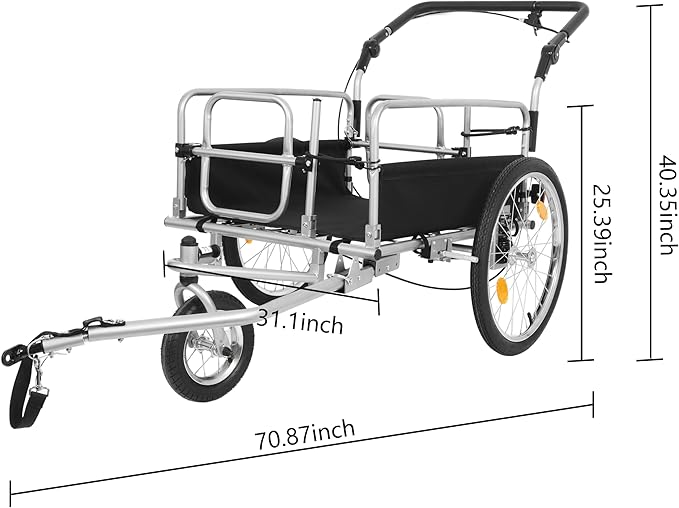 3-in-1 Heavy-Duty Bike Cargo Trailer, Bicycle Trailer– E-Bike Compatible Steel Frame, 110lb Capacity, Convertible Stroller & Pull Cart w/Suspension, 20" Wheels & Accessories